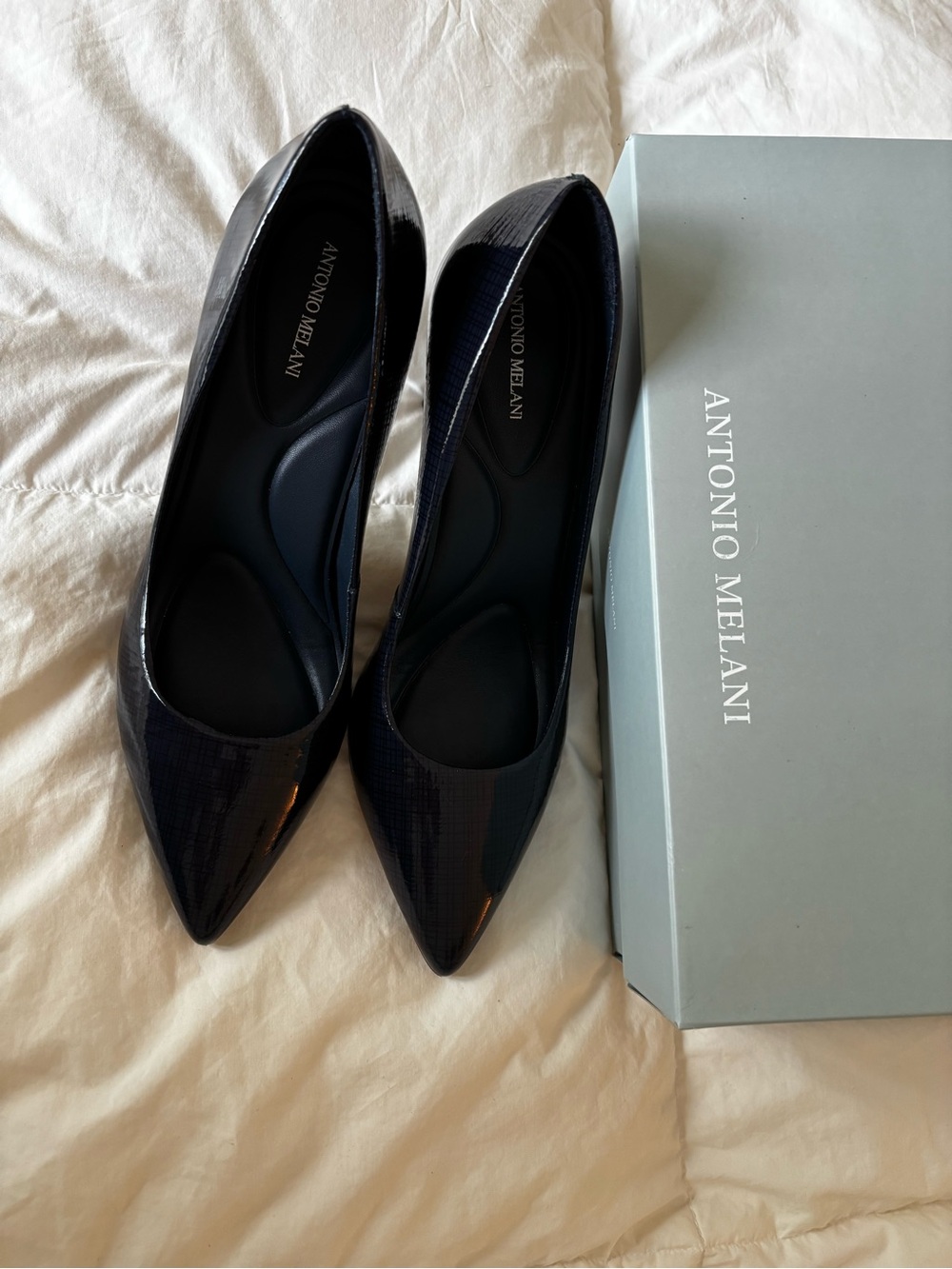 ANTONIO MELANI Navy Patent Pointed-Toe Stiletto Pumps - Picture 8 of 9